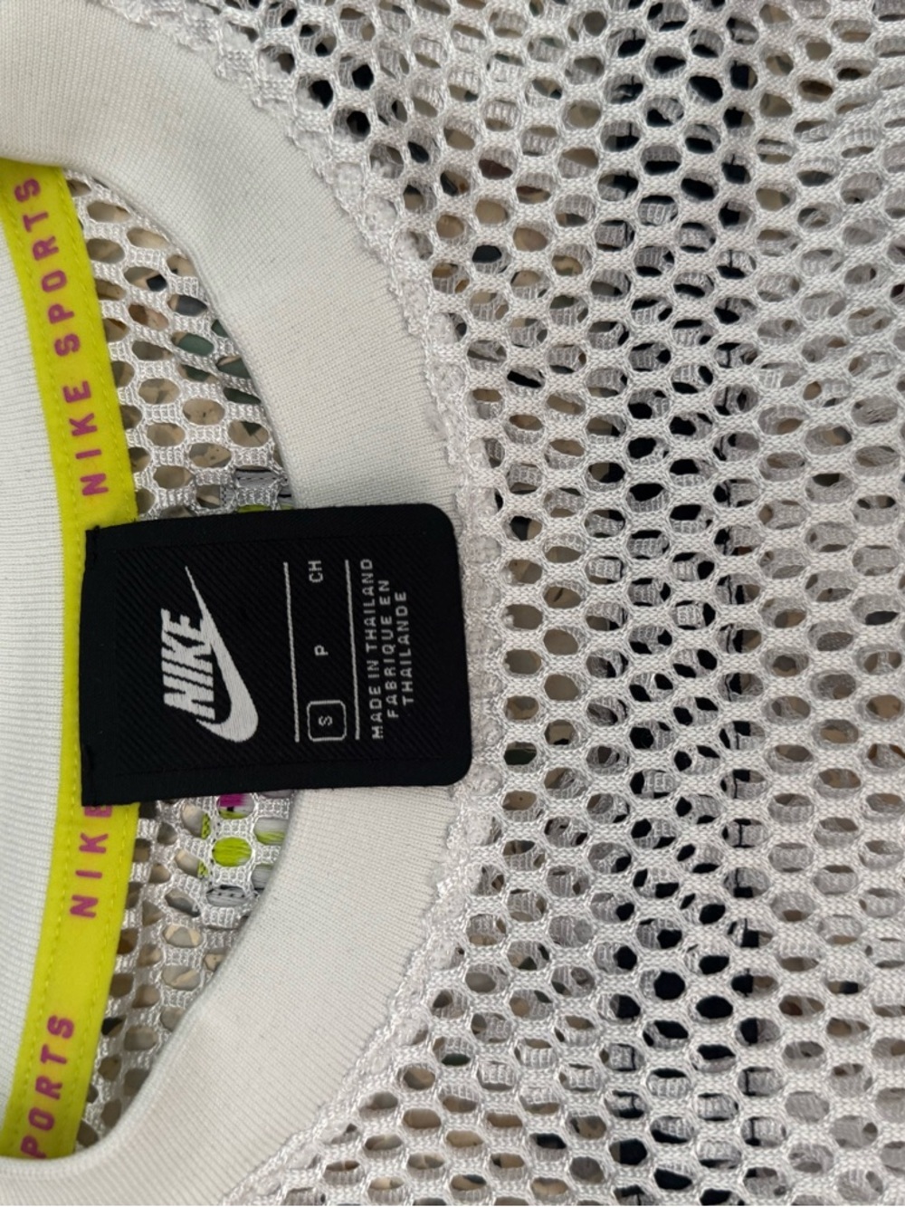 Nike White Mesh Crop Top with Neon Yellow & black Trim - Picture 3 of 4